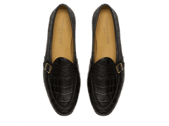 Sagan Buckle Precious Leather Loafers in Obsidian Black Crocodile