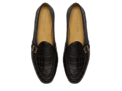Sagan Buckle Precious Leather Loafers in Obsidian Black Crocodile