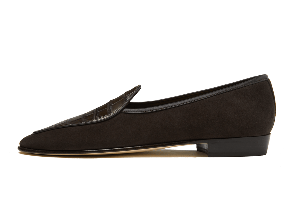 Dark Brown Suede and Alligator  Loafers