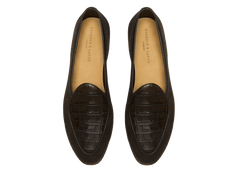 Sagan Classic Precious Leather Loafers in Dark Brown Suede and Crocodile