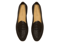 Sagan Classic Precious Leather Loafers in Dark Brown Suede and Crocodile