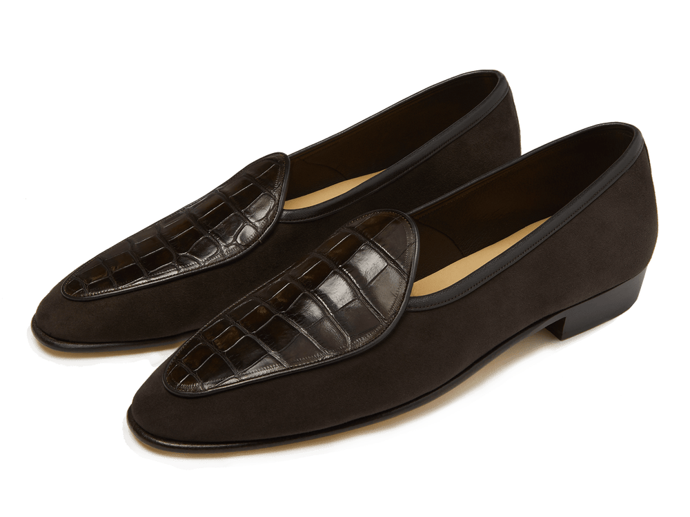 Loafers Brown Suede & Crocodile