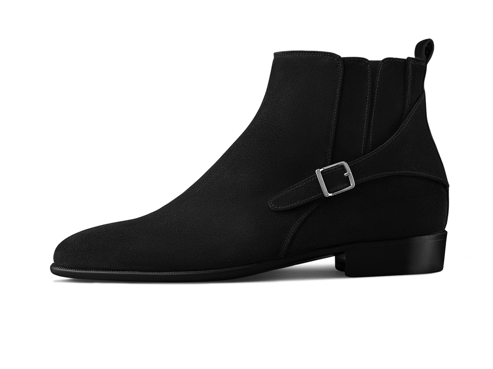 Black suede boots with buckles cheap