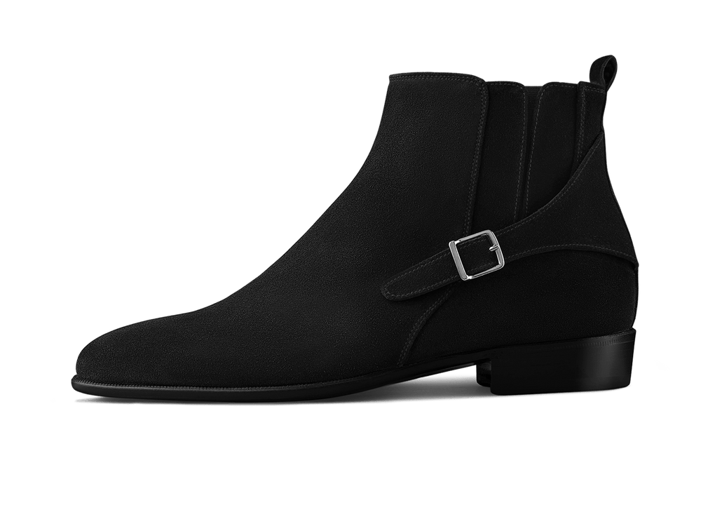 Hopper Buckle Boot in Black Shield Suede