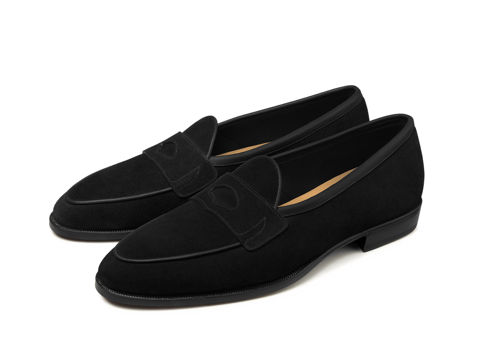 Grand Fenelon Penny Loafers in Black Noble Suede