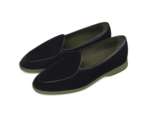 Stride Loafers in Black Suede Green Sole