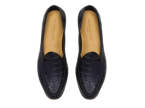 Sagan Classic Precious Leather Loafers in Midnight Navy Crocodile