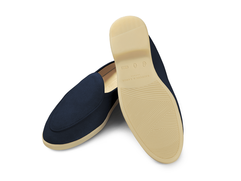 Stride Mule Loafers in Midnight Navy Glove Suede Natural Sole