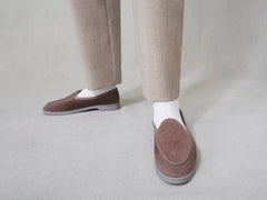 Stride Loafers in Deep Taupe Glove Suede Grey Sole