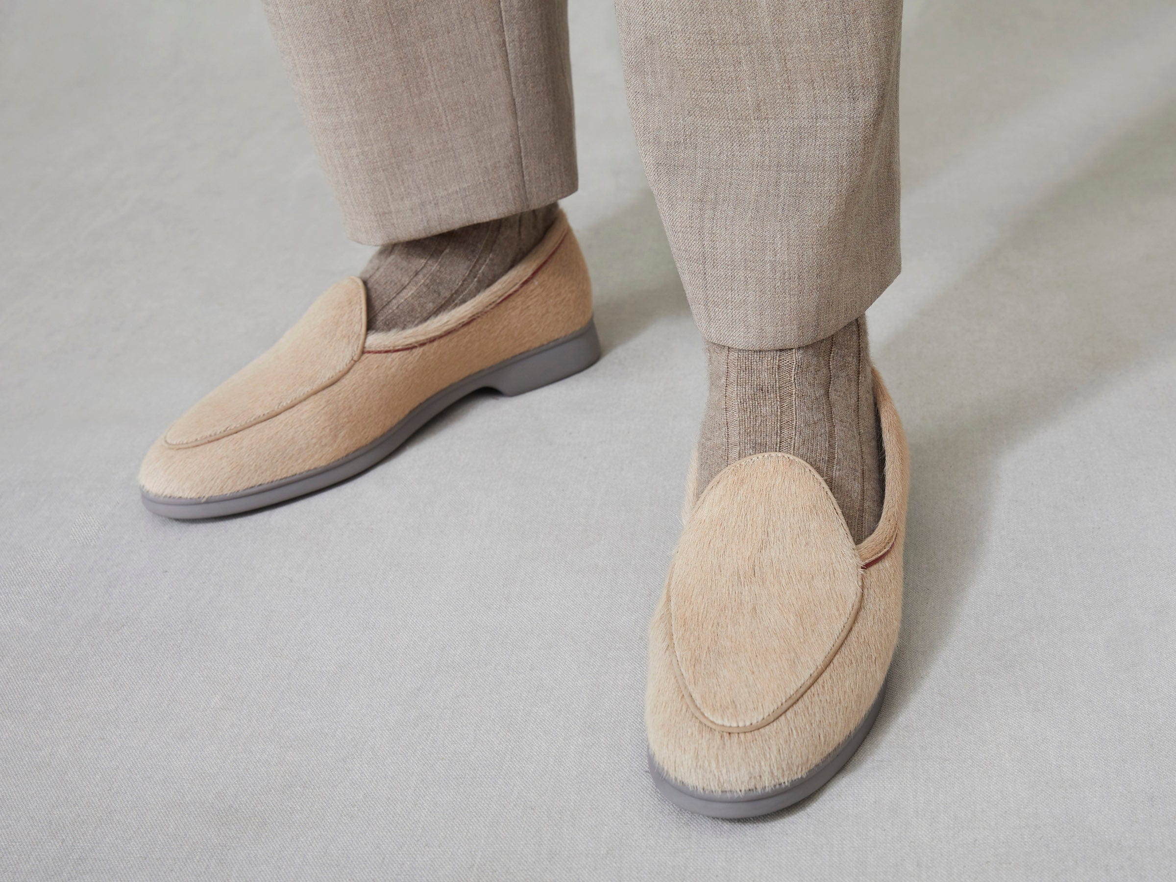 Stride Loafers in Tundra Gold Calf Hair Grey Sole