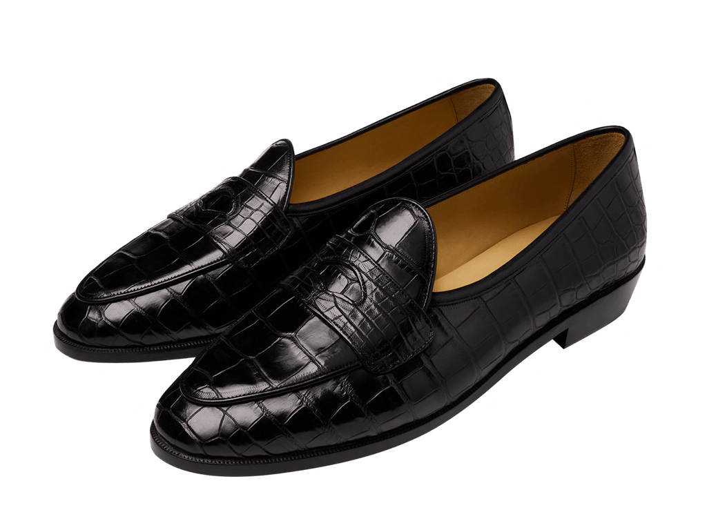 Mens Loafers Leather Black Crocodile