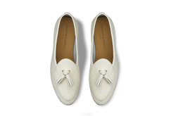 Sagan Classic Tassel Loafers in White Soft Woven Leather