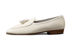 Sagan Classic Tassel Loafers in White Soft Woven Leather