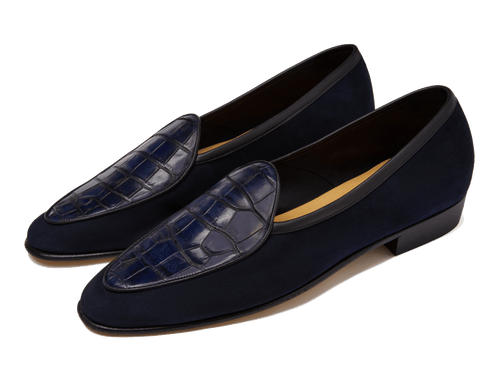 Navy Suede and Crocodile Mens Loafers