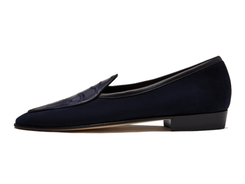 Alligator and Suede Navy Loafers