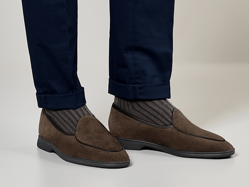 Stride Loafers in Greige Suede Dark Sole