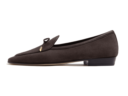 Sagan Classic String Loafers in Lusitanias Dark Brown Asteria Suede with Metal Caps
