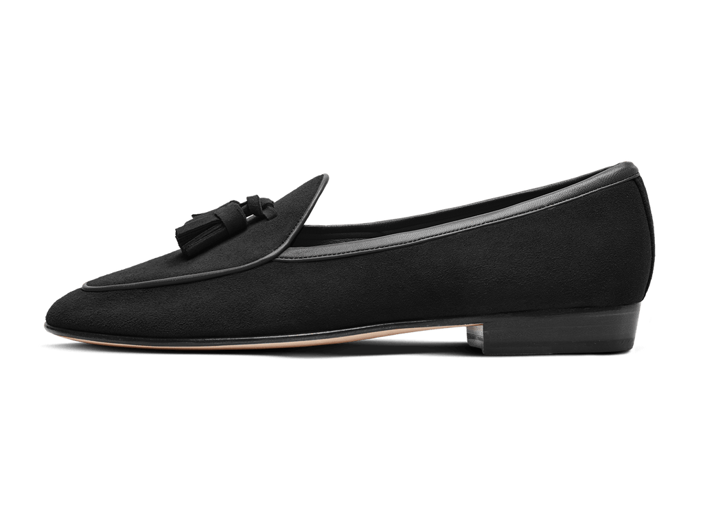 Sagan Classic Tassel Loafers in Black Asteria Suede