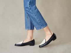 Sagan Loafers in Black Micro Weave and Off White Baby Calf