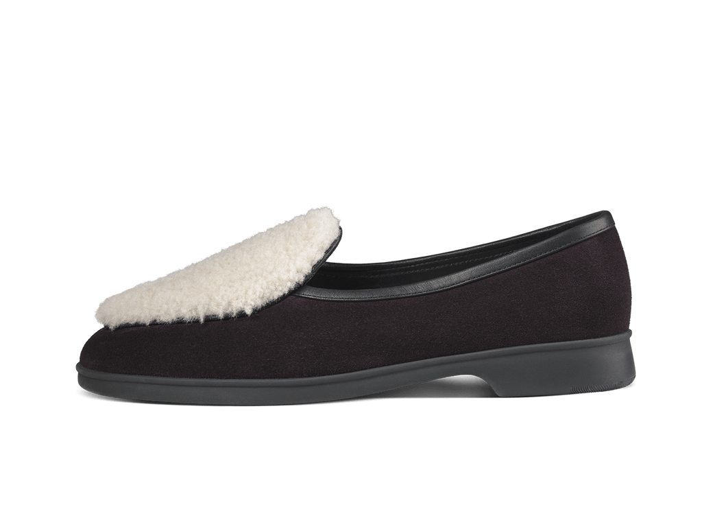 Stride Loafers in Cedre Noir Suede and Natural Shearling