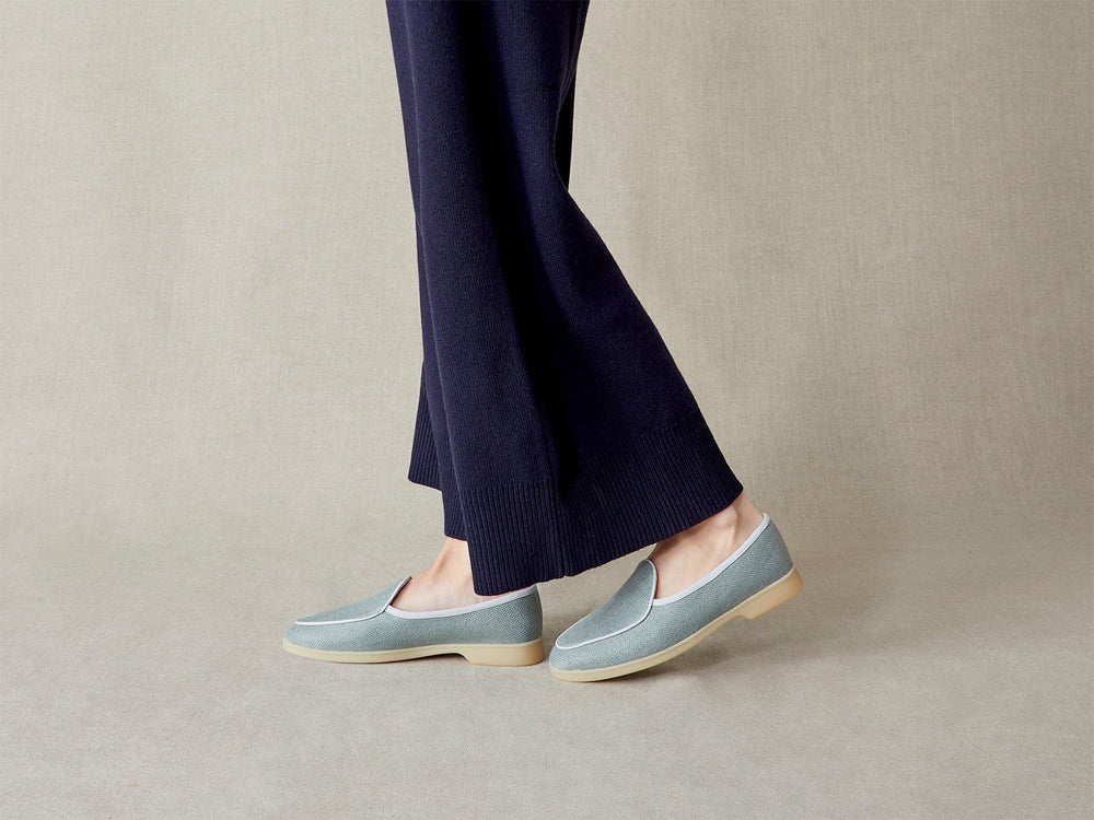 Stride Loafers in Celadon Linen Natural Sole