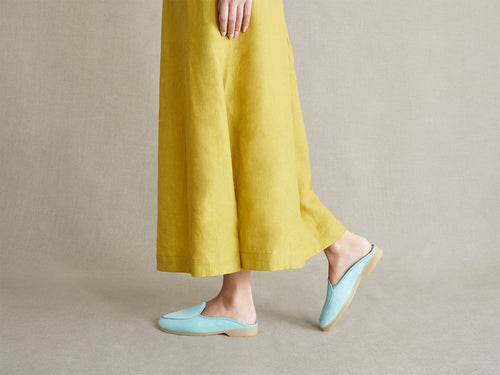 Stride Mule Loafers in Acqua Suede Natural Sole
