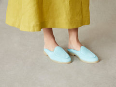 Stride Mule Loafers in Acqua Glove Suede Natural Sole