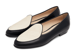Sagan Loafers in Black Micro Weave and Off White Baby Calf