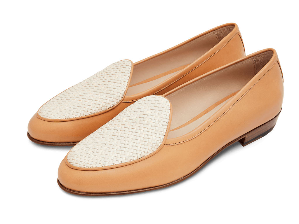 Sagan Loafers in Off White Micro Weave and Natural Baby Calf