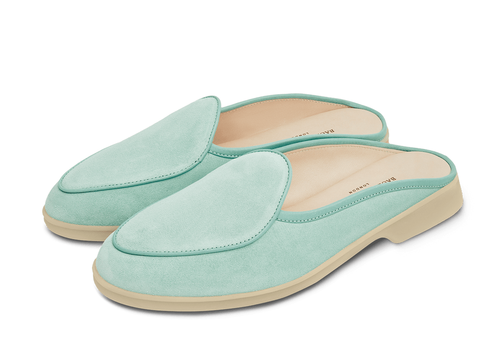 Stride Mule Loafers in Acqua Glove Suede Natural Sole