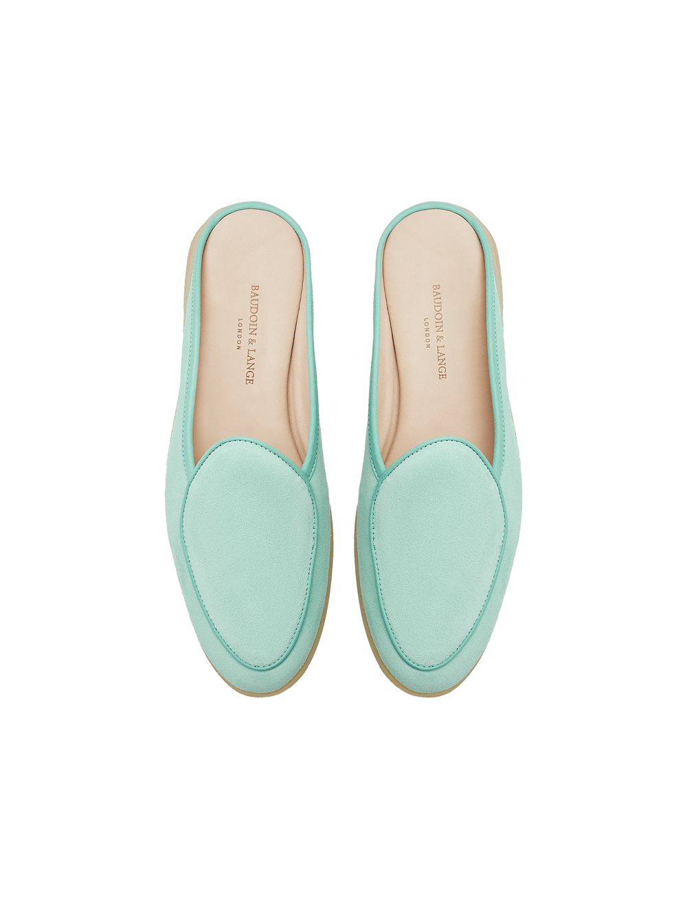 Stride Mule Loafers in Acqua Glove Suede Natural Sole