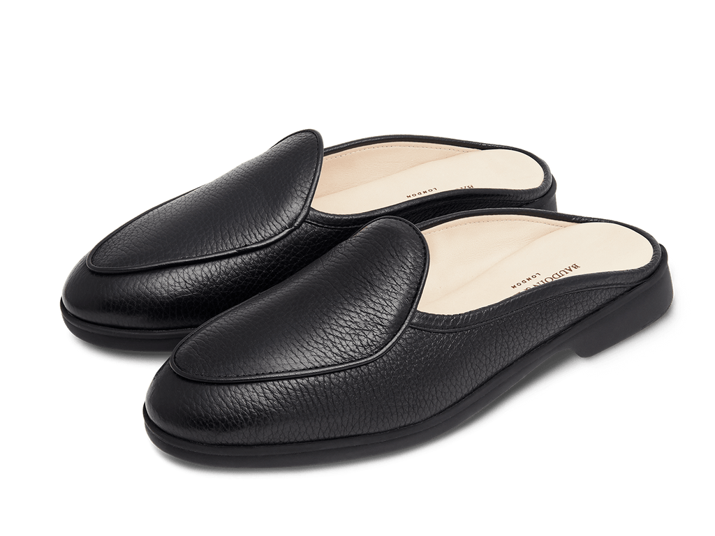 Stride Mule Loafers in Black Deerskin Dark Sole