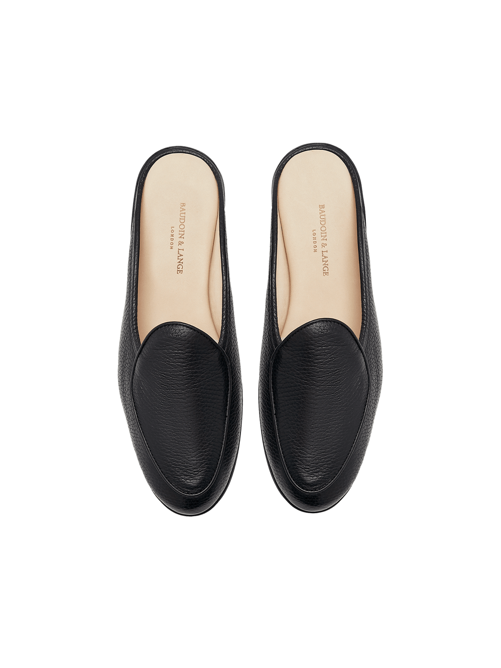 Stride Mule Loafers in Black Deerskin Dark Sole