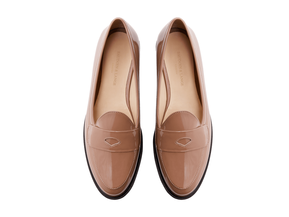 Sagan Ginkgo Loafers in Marron Rose Patent with Rubber Sole