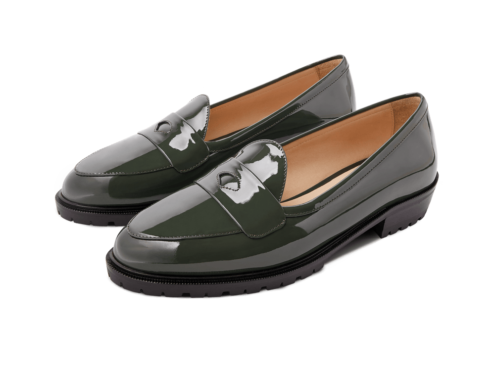 Sagan Ginkgo Loafers in Deep Green Patent with Rubber Sole