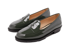 Sagan Ginkgo Loafers in Deep Green Patent with Rubber Sole