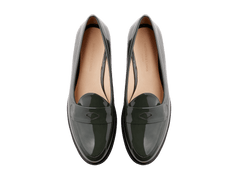 Sagan Ginkgo Loafers in Deep Green Patent with Rubber Sole