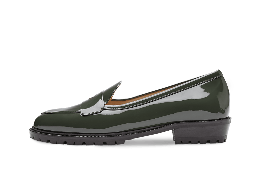 Sagan Ginkgo Loafers in Deep Green Patent with Rubber Sole