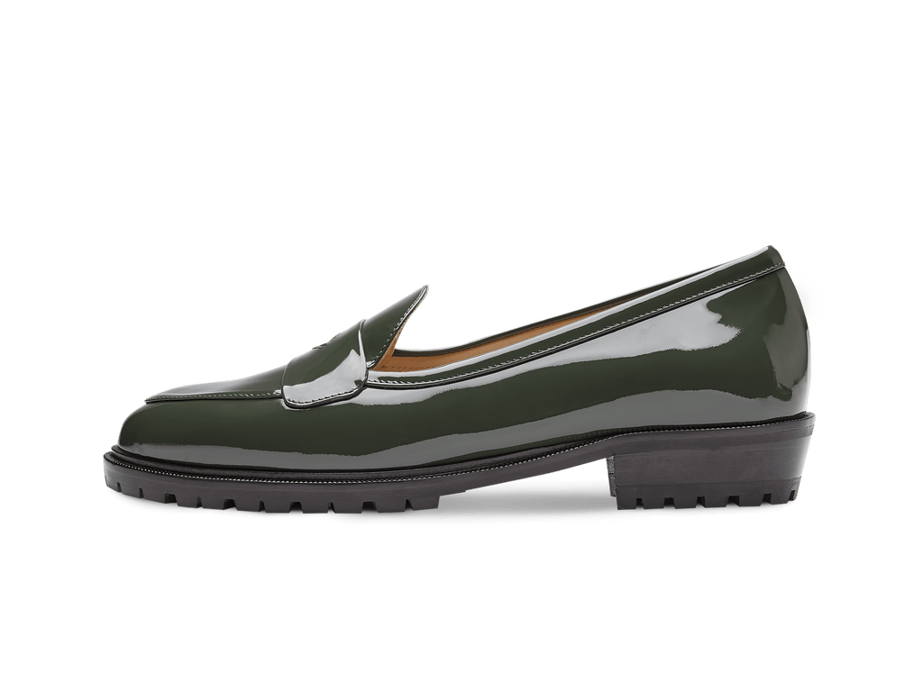 Sagan Ginkgo Loafers in Deep Green Patent with Rubber Sole