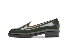 Sagan Ginkgo Loafers in Deep Green Patent with Rubber Sole