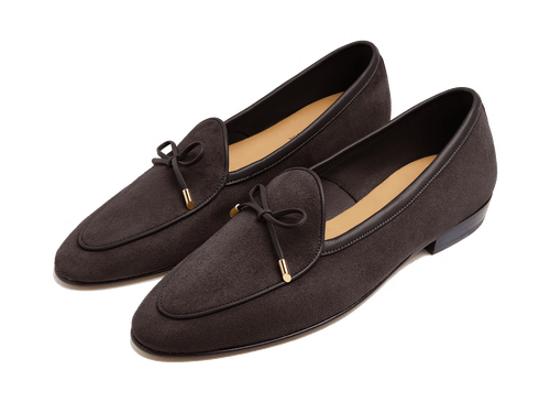 Womens String Loafers Dark Brown Suede 