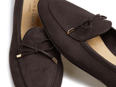 Sagan Classic String Loafers in Lusitanias Dark Brown Asteria Suede with Metal Caps