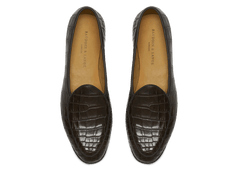 Sagan Classic Precious Leather Loafers in Dark Brown Crocodile