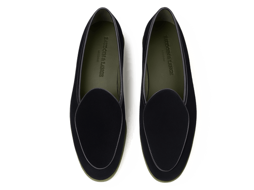 Stride Loafers in Black Suede Green Sole